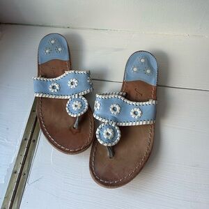 Light Blue Floral Leather Flip Flops